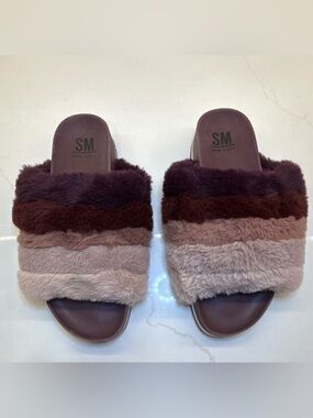 SM New York Women's Furry Slide Sandals in Brown Multi-Tone